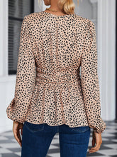 Dalmatian Print Lantern Sleeve Peplum Blouse